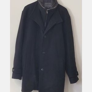 Johnston & Murphy Men's Black Wool Coat w/ Faux Fur Collar- Size Large